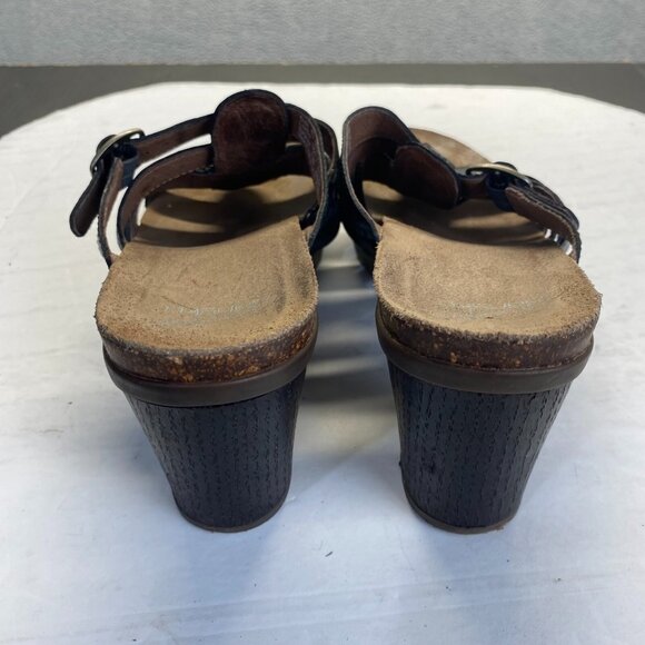 DANSKO Womens Size 40 Dina Black Leather High Heel Stappy Open Toe Slide Sandals - Picture 5 of 15